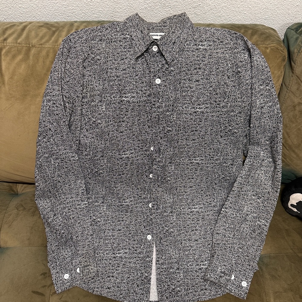 F*cking Awesome Men's Black and White Button-Up Shirt